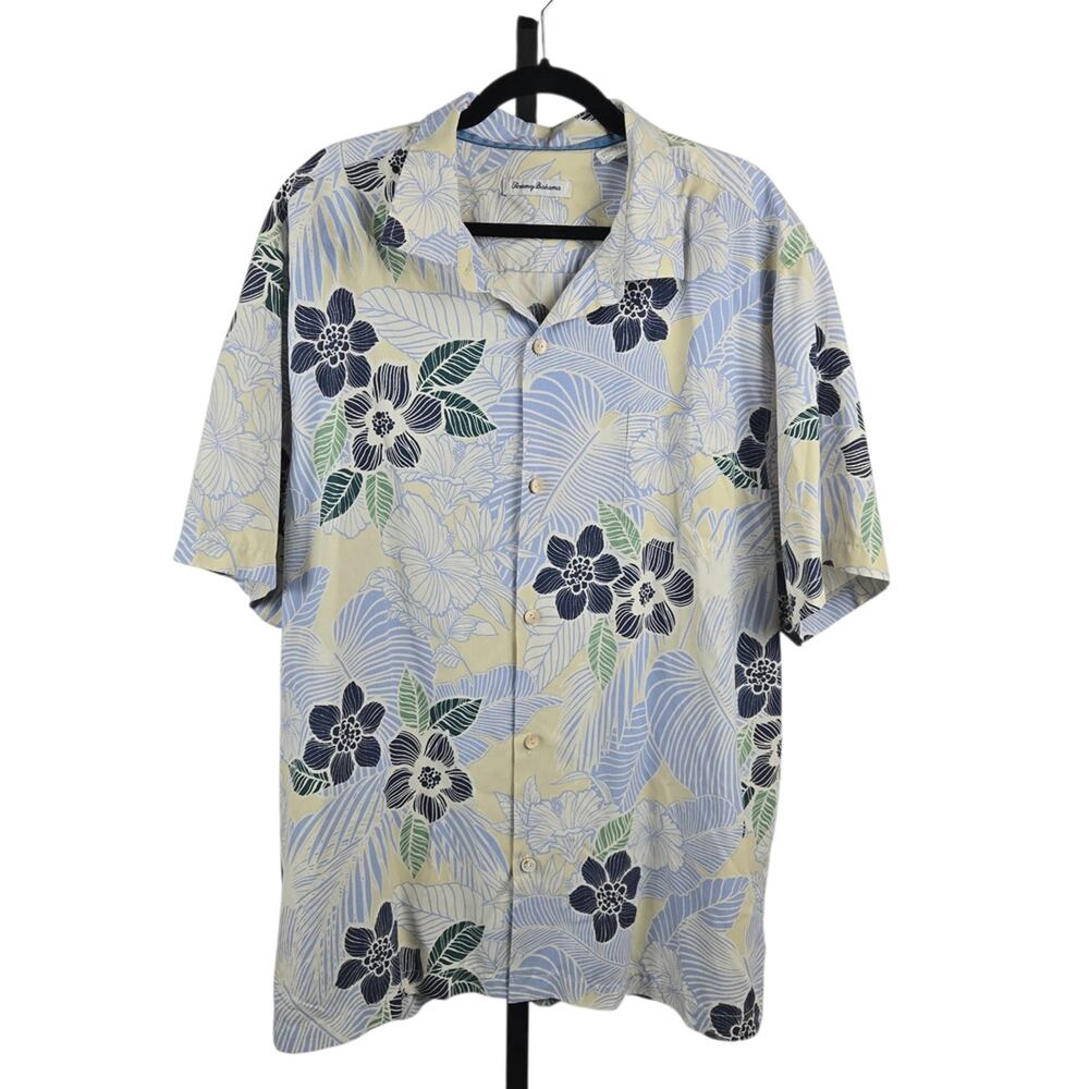 Tommy Bahama Coconut Point Playa Flora Silk Blend Camp Shirt Blue Size XXL